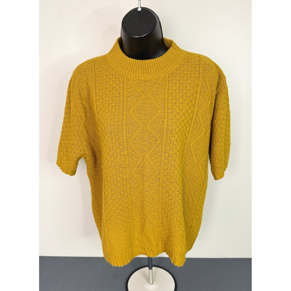 Towncraft Penneys Women's Mock Neck Short Sleeve Sweater Mustard Size Large